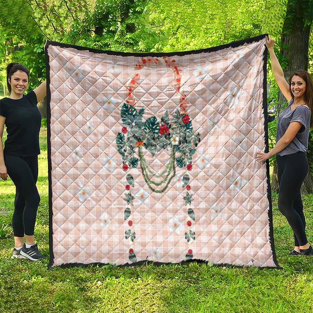 Peach Hawaiian Palaka Quilt Kukui Nut Money Lei LT9 - Polynesian Pride