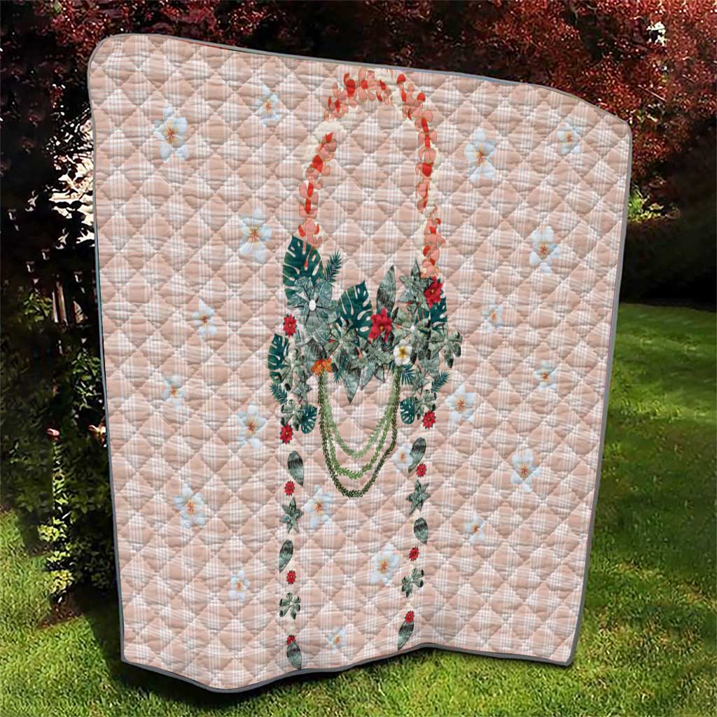 Peach Hawaiian Palaka Quilt Kukui Nut Money Lei LT9 - Polynesian Pride