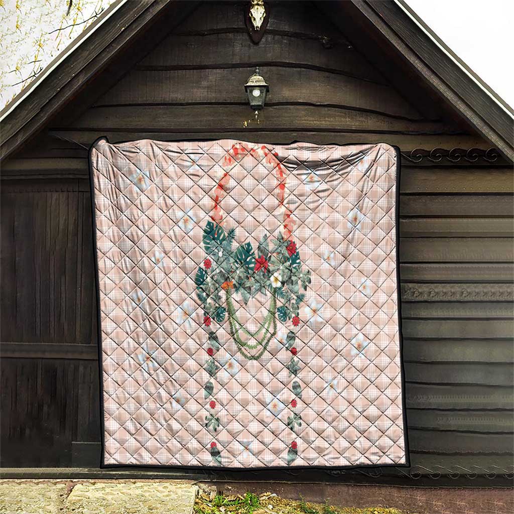 Peach Hawaiian Palaka Quilt Kukui Nut Money Lei LT9 - Polynesian Pride