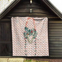 Peach Hawaiian Palaka Quilt Kukui Nut Money Lei LT9 - Polynesian Pride