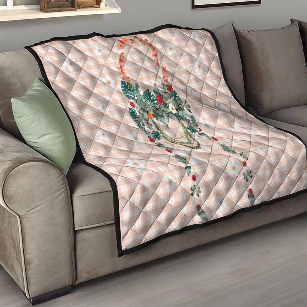 Peach Hawaiian Palaka Quilt Kukui Nut Money Lei LT9 - Polynesian Pride