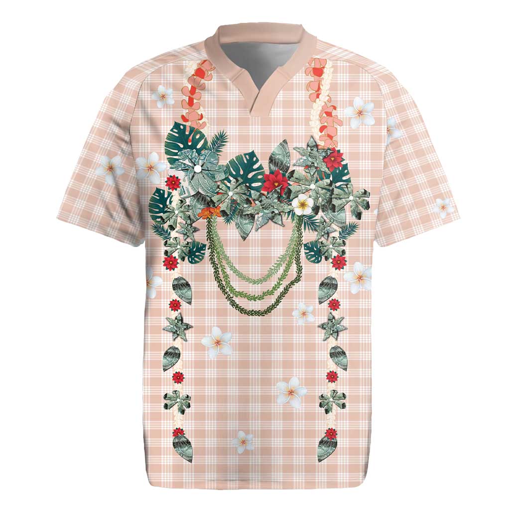 Peach Hawaiian Palaka Rugby Jersey Kukui Nut Money Lei LT9 Peach - Polynesian Pride