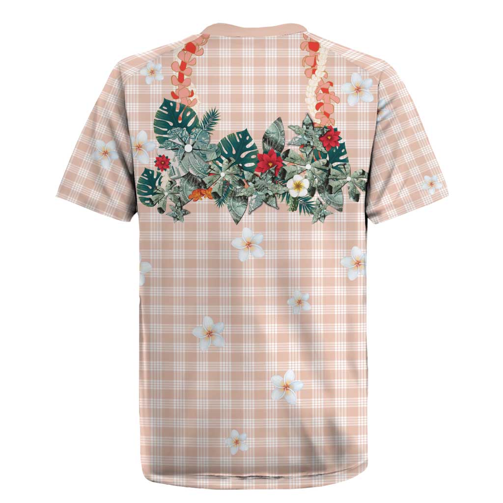 Peach Hawaiian Palaka Rugby Jersey Kukui Nut Money Lei LT9 - Polynesian Pride