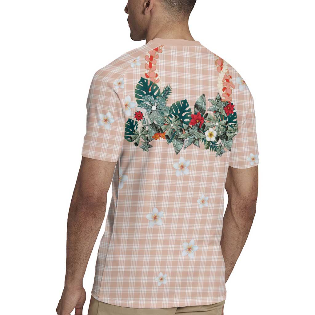 Peach Hawaiian Palaka Rugby Jersey Kukui Nut Money Lei LT9 - Polynesian Pride