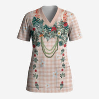 Peach Hawaiian Palaka Scrub Top Kukui Nut Money Lei LT9 Adult Peach - Polynesian Pride