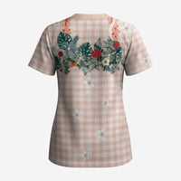 Peach Hawaiian Palaka Scrub Top Kukui Nut Money Lei LT9 - Polynesian Pride