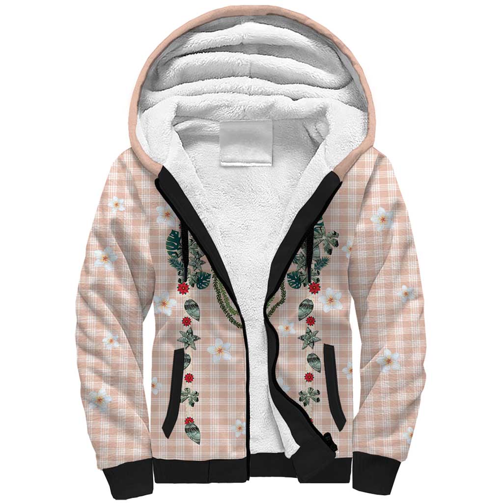 Peach Hawaiian Palaka Sherpa Hoodie Kukui Nut Money Lei LT9 Unisex Peach - Polynesian Pride