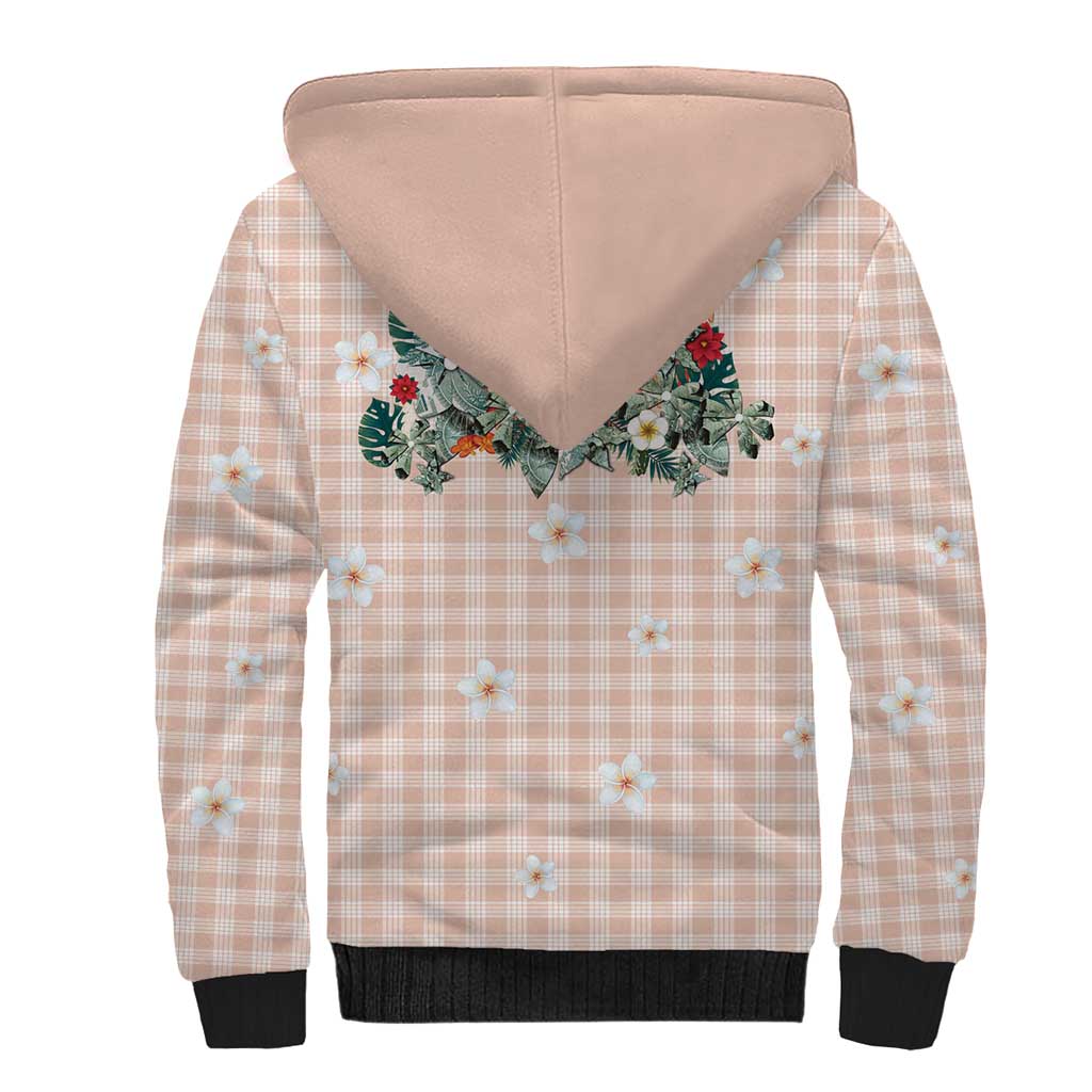 Peach Hawaiian Palaka Sherpa Hoodie Kukui Nut Money Lei LT9 - Polynesian Pride
