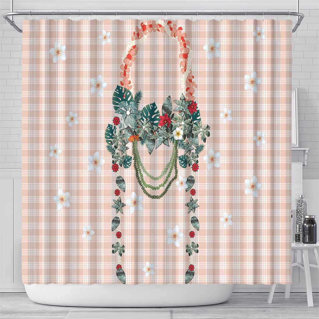 Peach Hawaiian Palaka Shower Curtain Kukui Nut Money Lei LT9 - Polynesian Pride