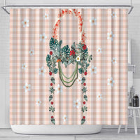Peach Hawaiian Palaka Shower Curtain Kukui Nut Money Lei LT9 - Polynesian Pride