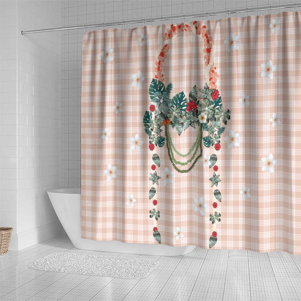 Peach Hawaiian Palaka Shower Curtain Kukui Nut Money Lei LT9 - Polynesian Pride