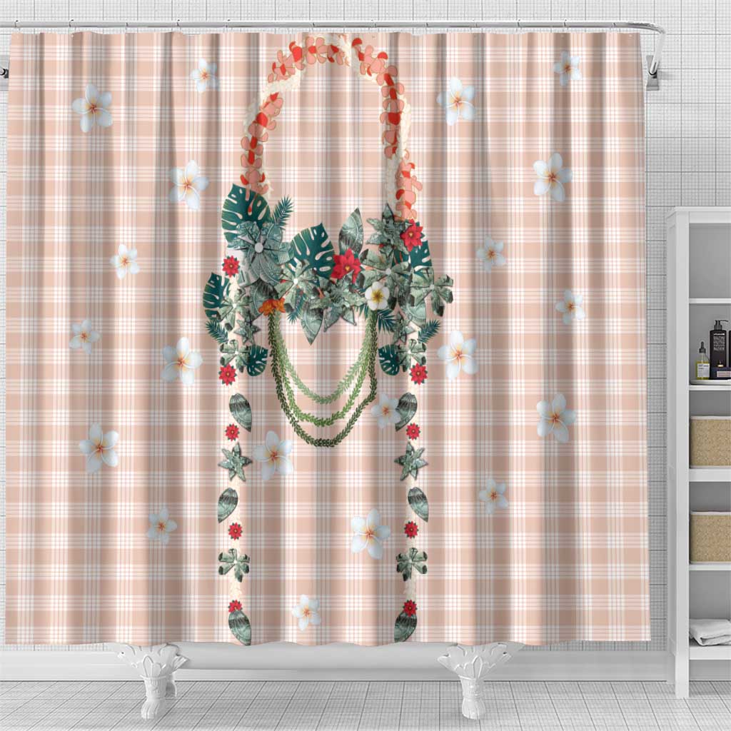 Peach Hawaiian Palaka Shower Curtain Kukui Nut Money Lei LT9 - Polynesian Pride