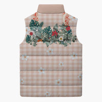 Peach Hawaiian Palaka Sleeveless Puffer Jacket Kukui Nut Money Lei LT9 - Polynesian Pride