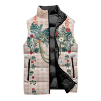 Peach Hawaiian Palaka Sleeveless Puffer Jacket Kukui Nut Money Lei LT9 - Polynesian Pride