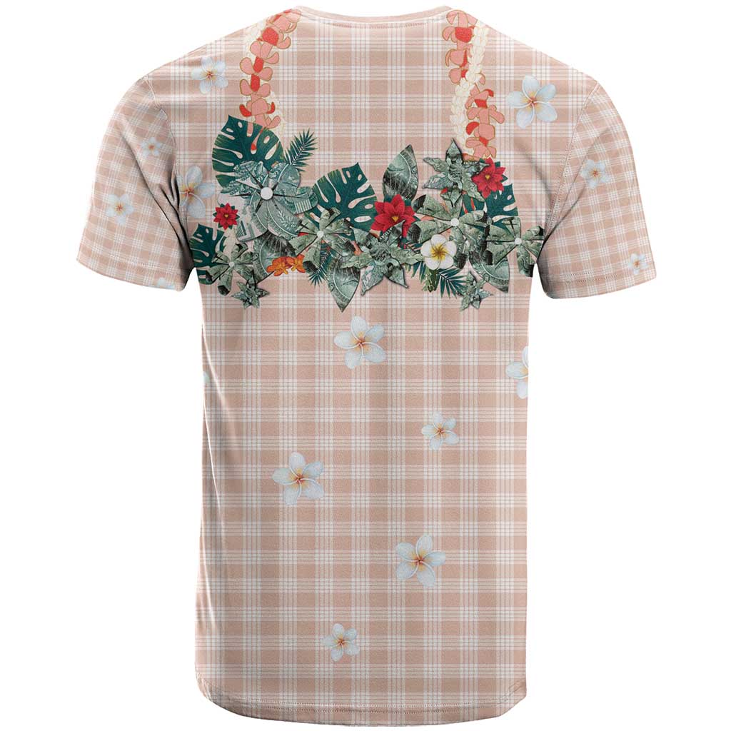 Peach Hawaiian Palaka T Shirt Kukui Nut Money Lei LT9 - Polynesian Pride