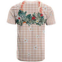 Peach Hawaiian Palaka T Shirt Kukui Nut Money Lei LT9 - Polynesian Pride