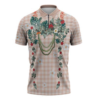 Peach Hawaiian Palaka Zipper Polo Shirt Kukui Nut Money Lei LT9 Peach - Polynesian Pride