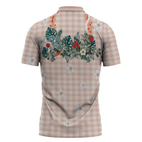 Peach Hawaiian Palaka Zipper Polo Shirt Kukui Nut Money Lei LT9 - Polynesian Pride