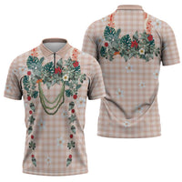 Peach Hawaiian Palaka Zipper Polo Shirt Kukui Nut Money Lei LT9 - Polynesian Pride