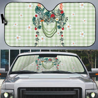 Sage Green Hawaiian Palaka Auto Sun Shade Kukui Nut Money Lei LT9 Green - Polynesian Pride