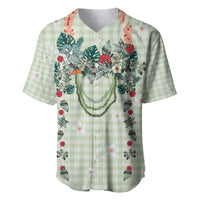 Sage Green Hawaiian Palaka Baseball Jersey Kukui Nut Money Lei LT9 Green - Polynesian Pride