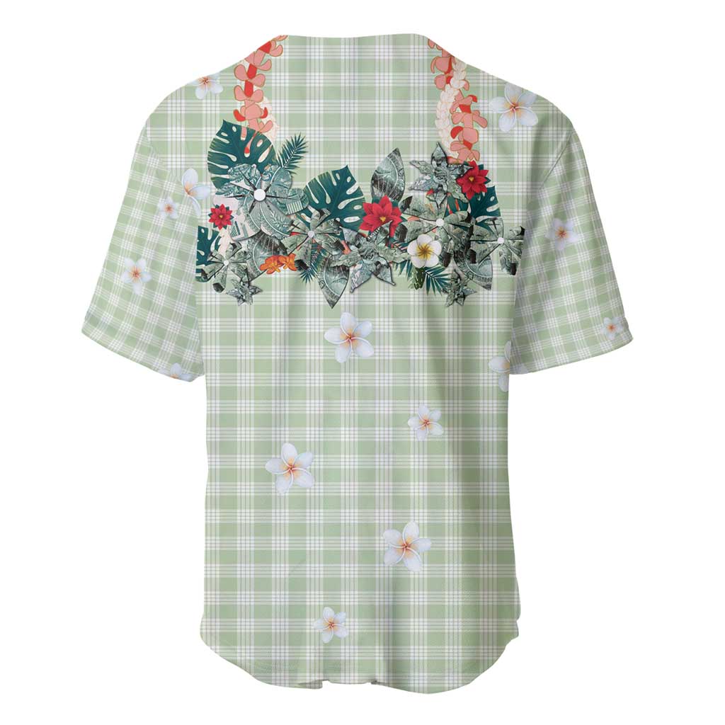 Sage Green Hawaiian Palaka Baseball Jersey Kukui Nut Money Lei LT9 - Polynesian Pride