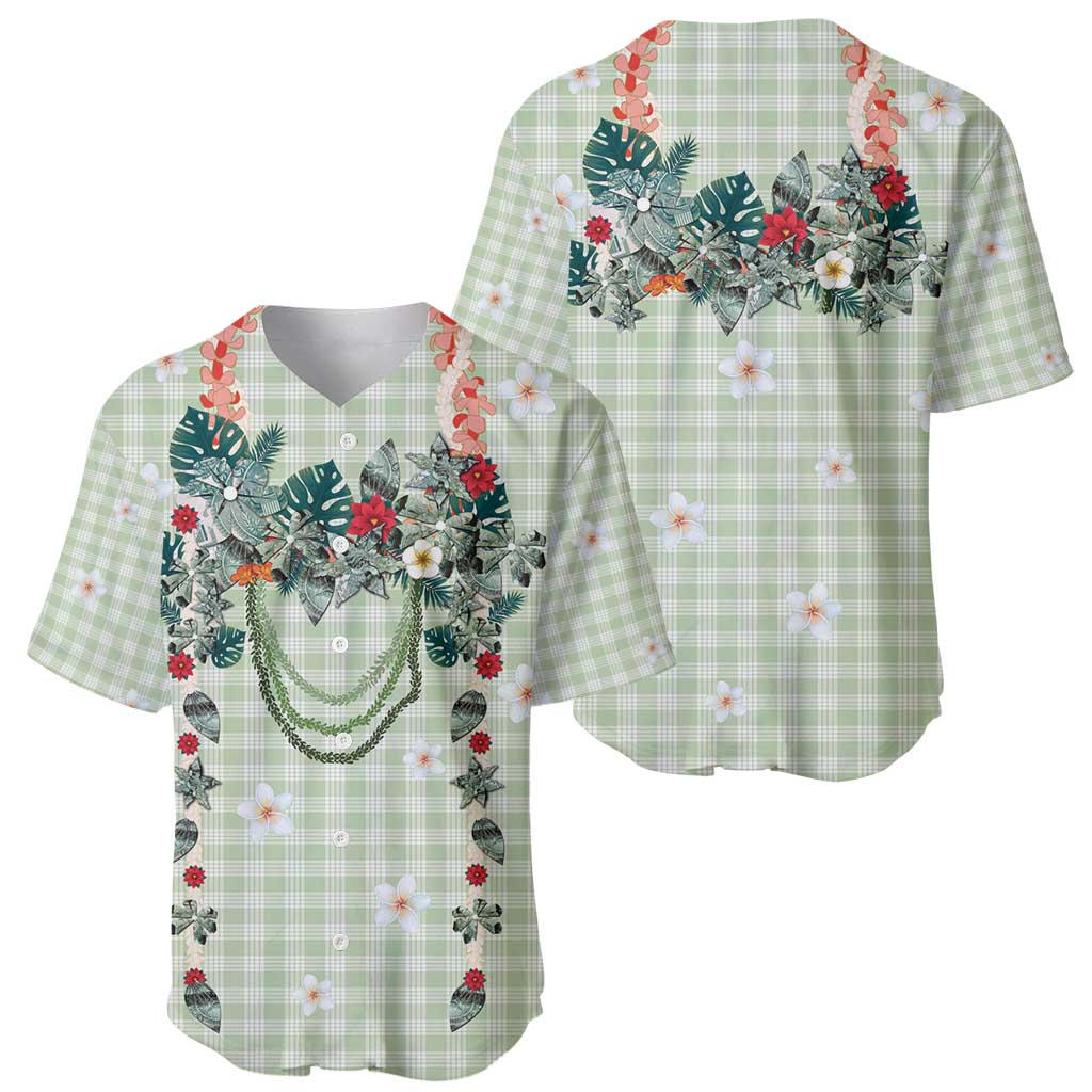 Sage Green Hawaiian Palaka Baseball Jersey Kukui Nut Money Lei LT9 - Polynesian Pride