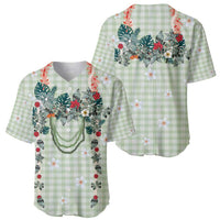 Sage Green Hawaiian Palaka Baseball Jersey Kukui Nut Money Lei LT9 - Polynesian Pride