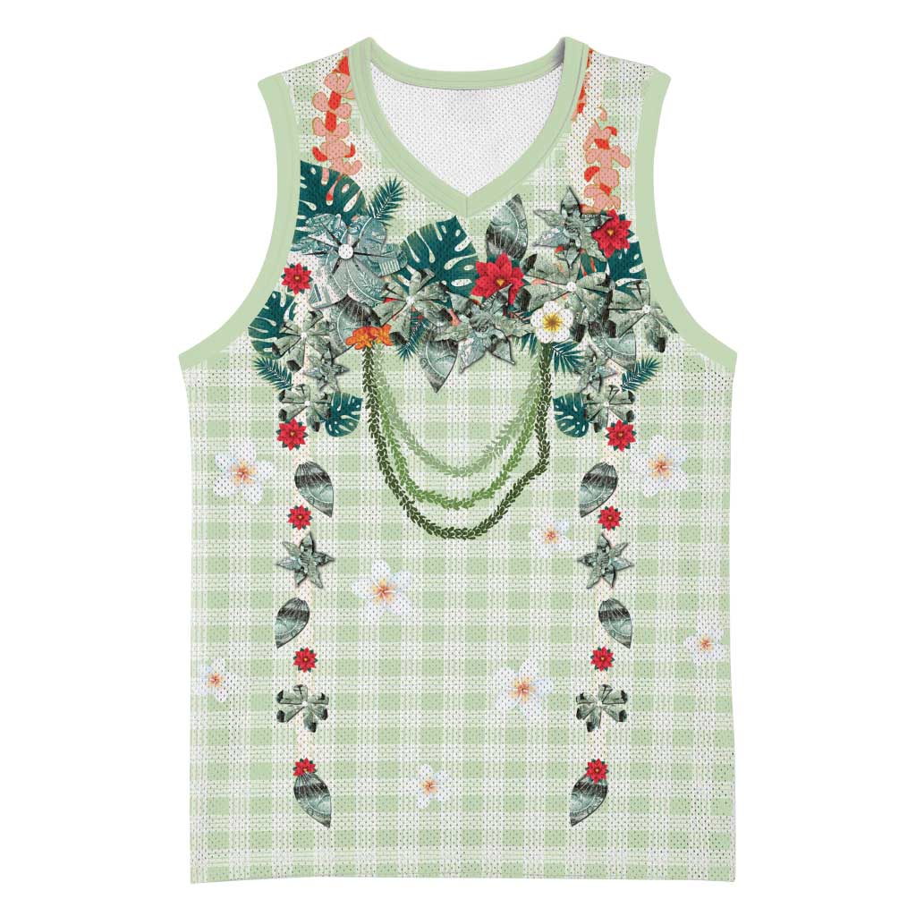 Sage Green Hawaiian Palaka Basketball Jersey Kukui Nut Money Lei LT9 Unisex Green - Polynesian Pride