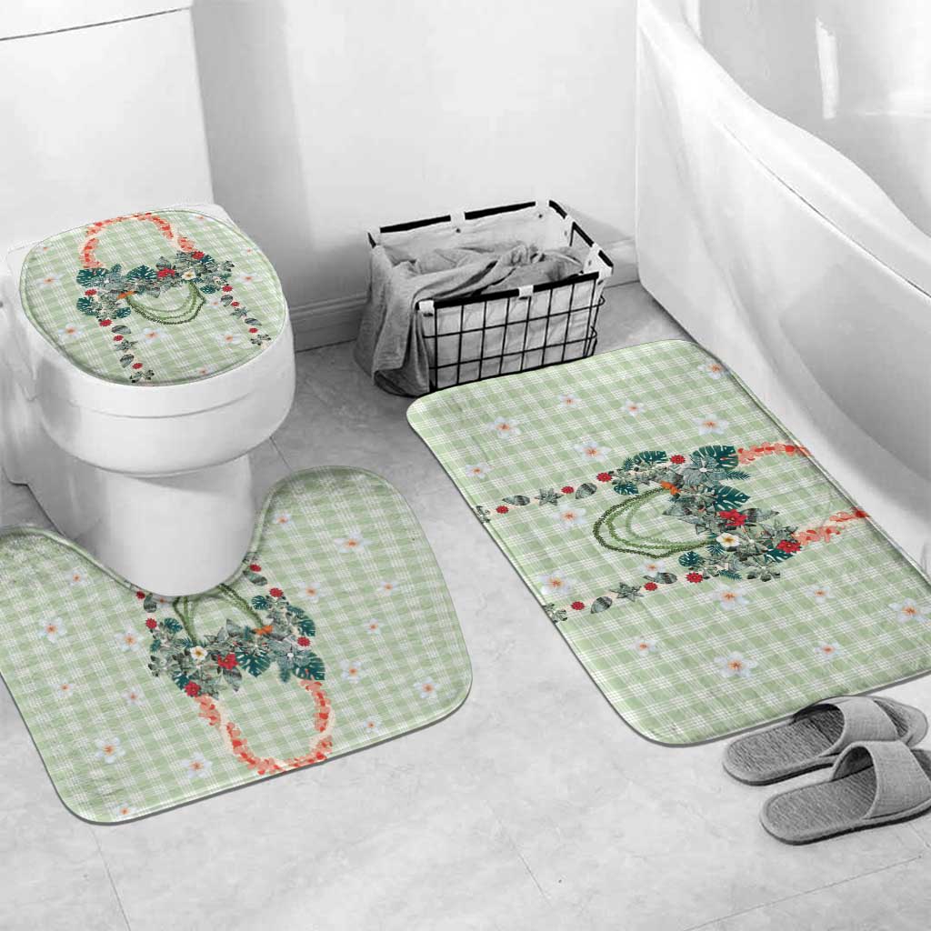 Sage Green Hawaiian Palaka Bathroom Set Kukui Nut Money Lei LT9 Mat Set Only (3 pcs) One Size Green - Polynesian Pride