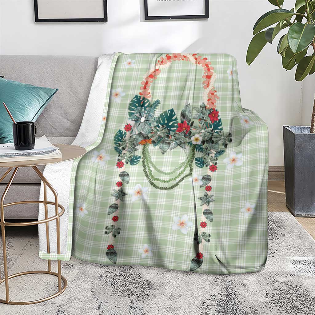 Sage Green Hawaiian Palaka Blanket Kukui Nut Money Lei LT9 - Polynesian Pride