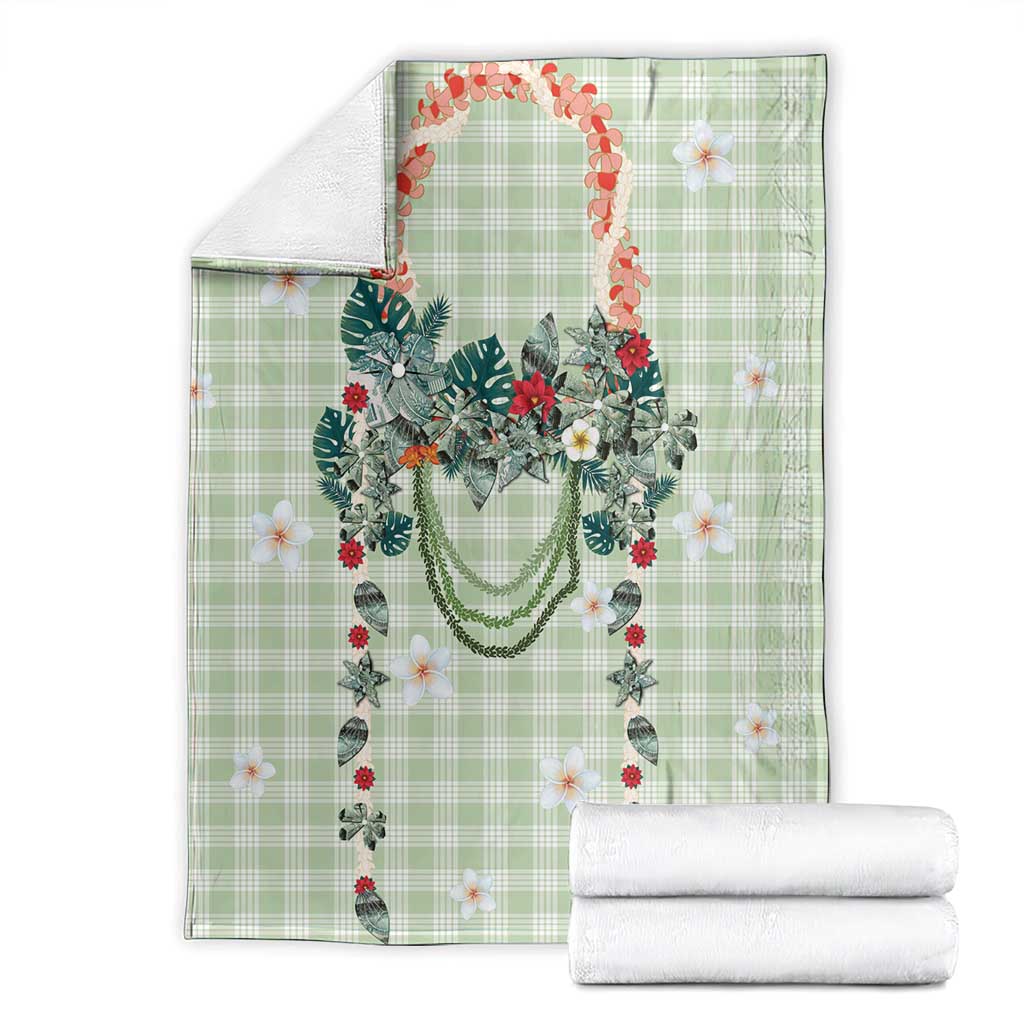 Sage Green Hawaiian Palaka Blanket Kukui Nut Money Lei LT9 - Polynesian Pride