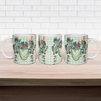 Sage Green Hawaiian Palaka Ceramic Mug Kukui Nut Money Lei LT9 - Polynesian Pride