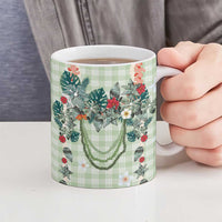Sage Green Hawaiian Palaka Ceramic Mug Kukui Nut Money Lei LT9 - Polynesian Pride