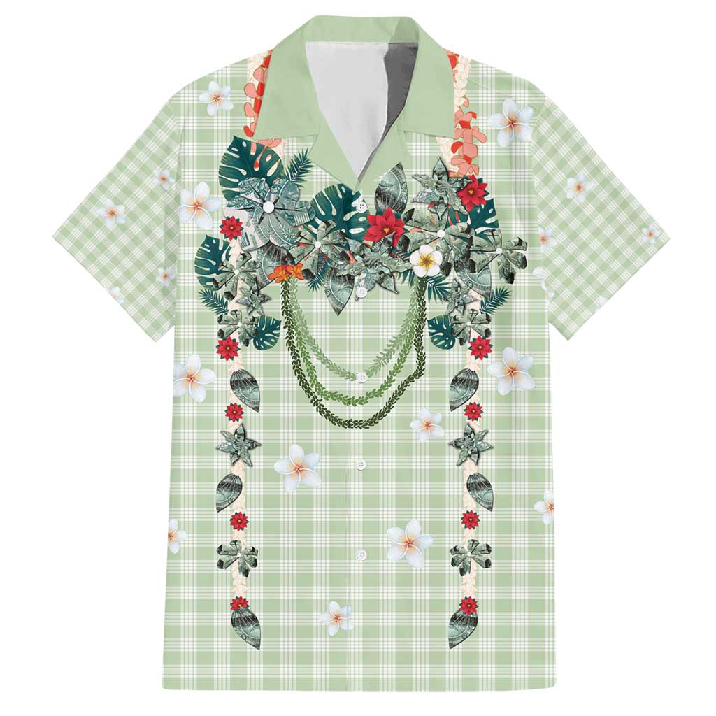 Sage Green Hawaiian Palaka Hawaiian Shirt Kukui Nut Money Lei LT9 Green - Polynesian Pride