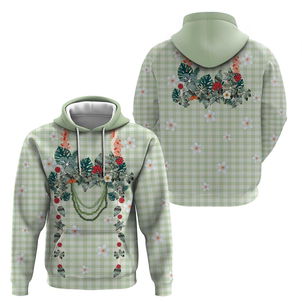 Sage Green Hawaiian Palaka Hoodie Kukui Nut Money Lei LT9 - Polynesian Pride
