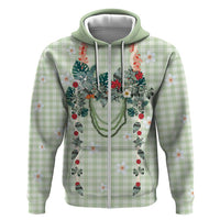 Sage Green Hawaiian Palaka Hoodie Kukui Nut Money Lei LT9 Zip Hoodie Green - Polynesian Pride