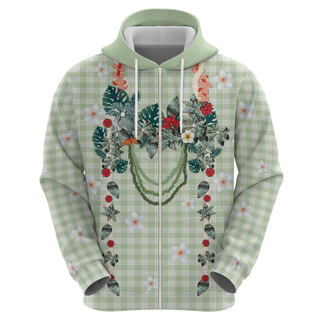 Sage Green Hawaiian Palaka Hoodie Kukui Nut Money Lei LT9 - Polynesian Pride