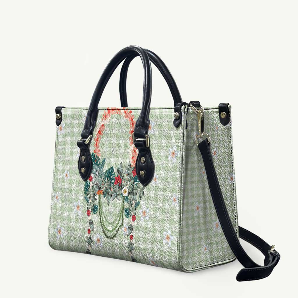 Sage Green Hawaiian Palaka Leather Bag Kukui Nut Money Lei LT9 Green - Polynesian Pride