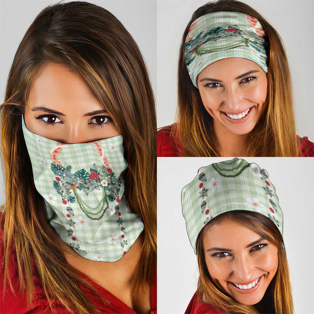 Sage Green Hawaiian Palaka Neck Gaiter Kukui Nut Money Lei LT9 - Polynesian Pride