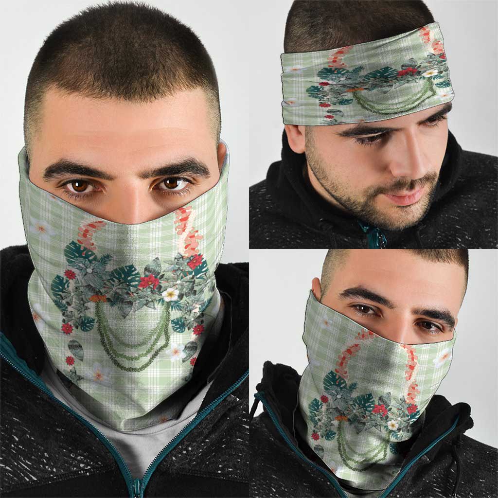 Sage Green Hawaiian Palaka Neck Gaiter Kukui Nut Money Lei LT9 - Polynesian Pride