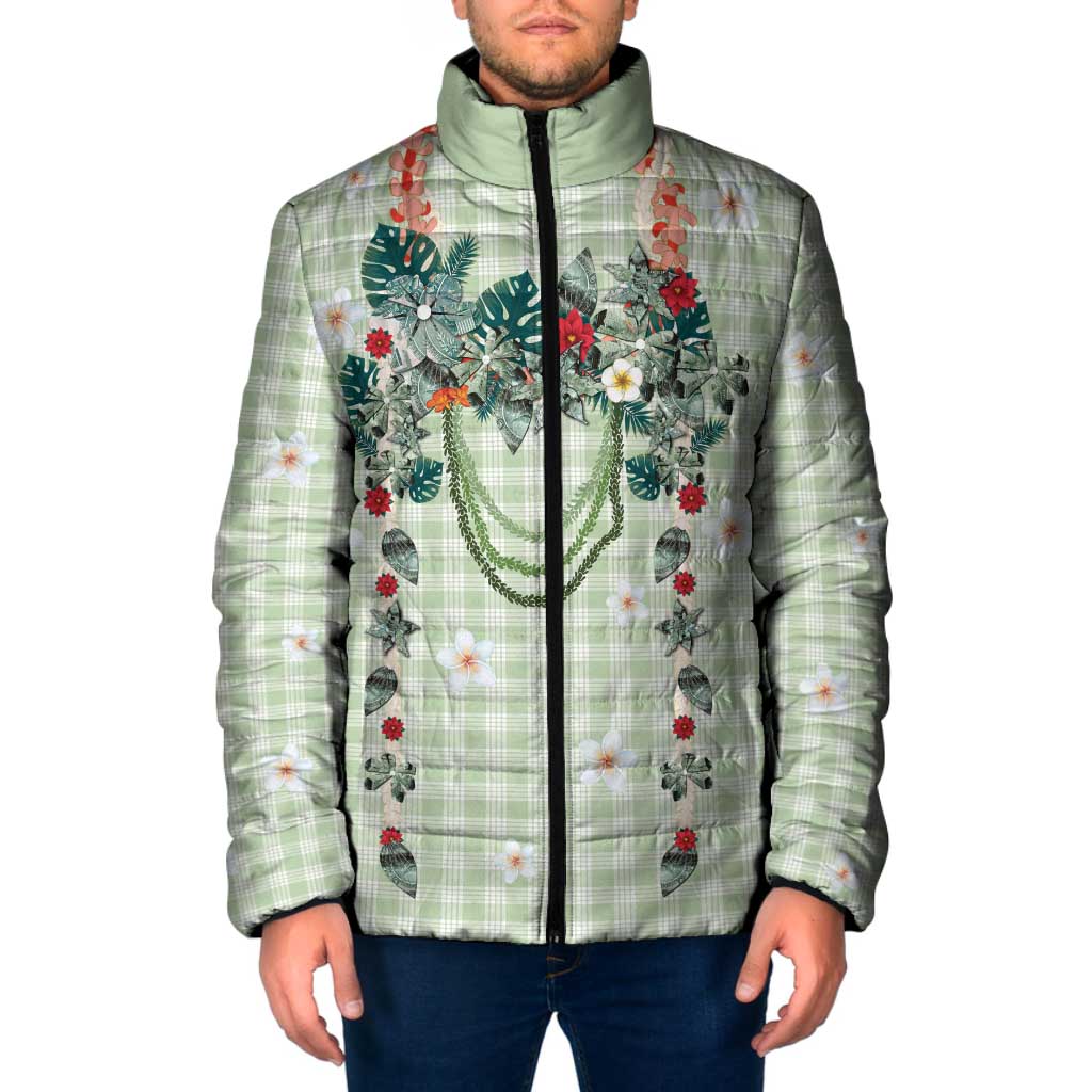 Sage Green Hawaiian Palaka Padded Jacket Kukui Nut Money Lei LT9 Men Green - Polynesian Pride