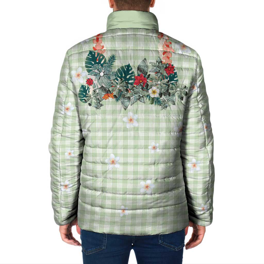 Sage Green Hawaiian Palaka Padded Jacket Kukui Nut Money Lei LT9 - Polynesian Pride