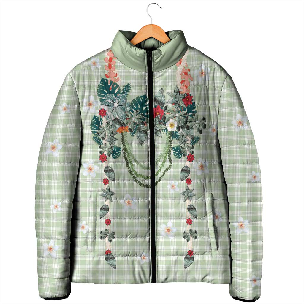 Sage Green Hawaiian Palaka Padded Jacket Kukui Nut Money Lei LT9 - Polynesian Pride