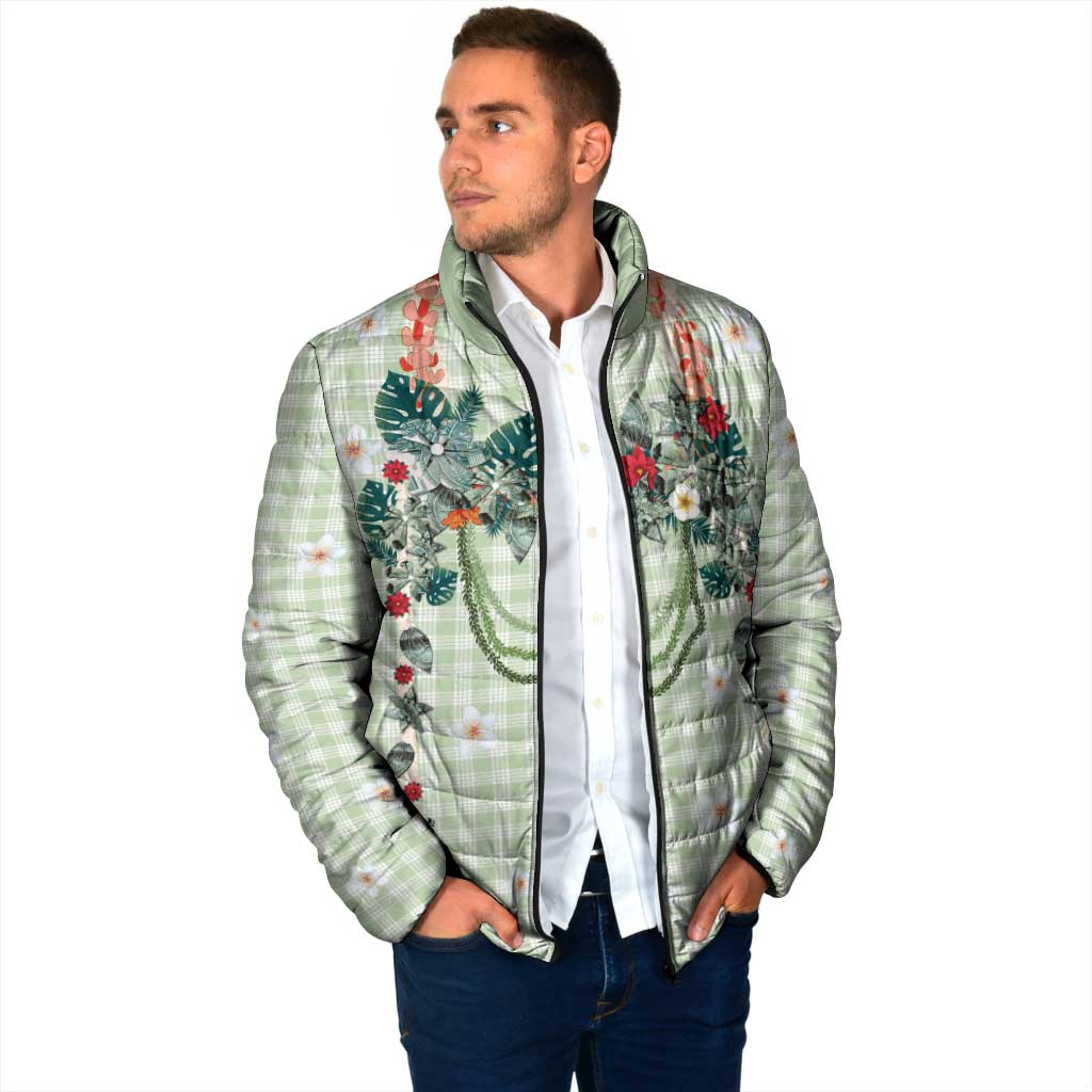 Sage Green Hawaiian Palaka Padded Jacket Kukui Nut Money Lei LT9 - Polynesian Pride