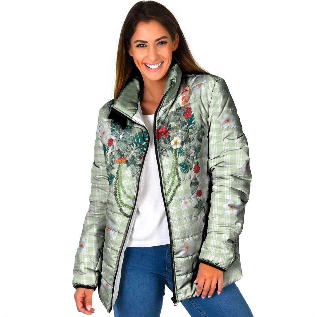 Sage Green Hawaiian Palaka Padded Jacket Kukui Nut Money Lei LT9 Women Green - Polynesian Pride