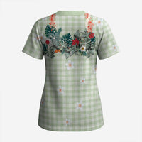 Sage Green Hawaiian Palaka Scrub Top Kukui Nut Money Lei LT9 - Polynesian Pride