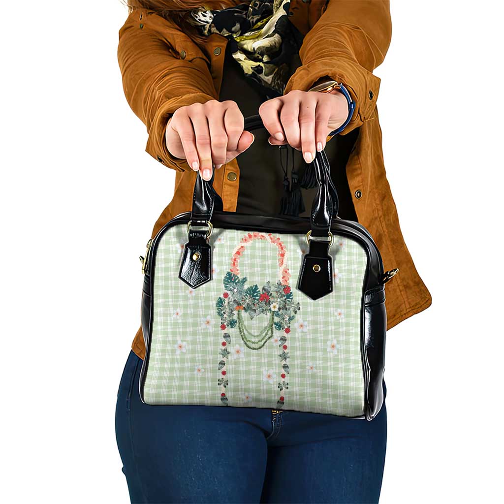 Sage Green Hawaiian Palaka Shoulder Handbag Kukui Nut Money Lei LT9 One Size Green - Polynesian Pride