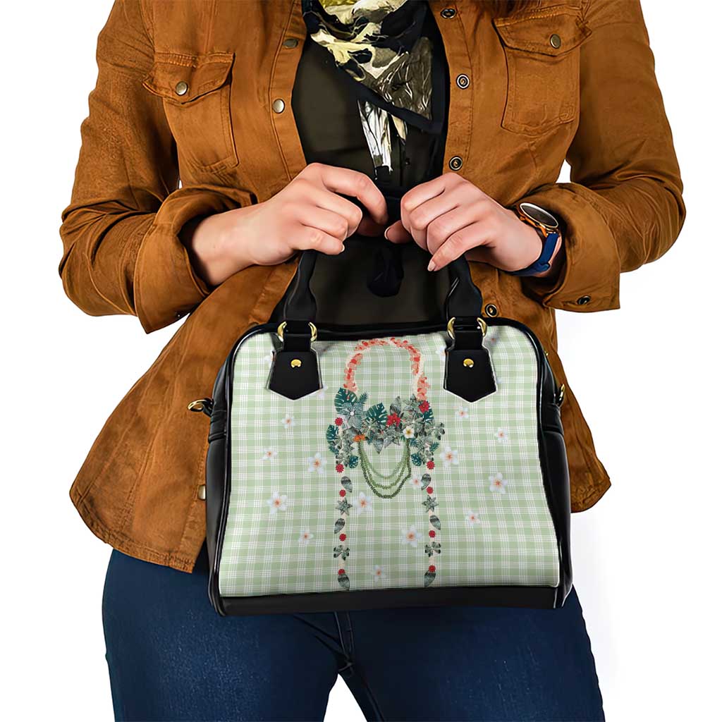 Sage Green Hawaiian Palaka Shoulder Handbag Kukui Nut Money Lei LT9 - Polynesian Pride