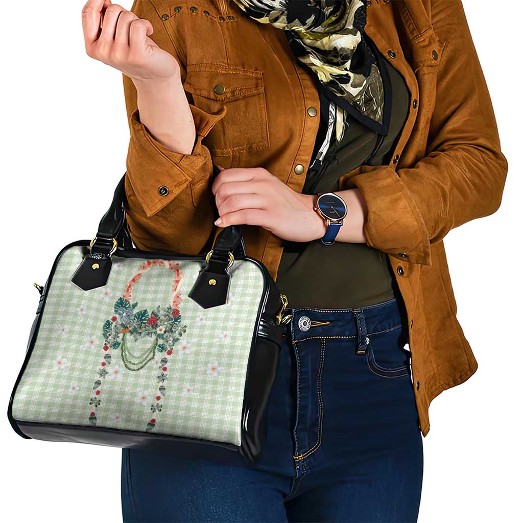 Sage Green Hawaiian Palaka Shoulder Handbag Kukui Nut Money Lei LT9 - Polynesian Pride